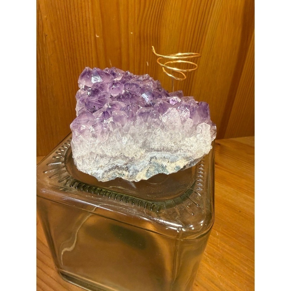 Natural‎ Amethyst Crystal Cluster w/ Business Card Photo Holder Purple Quartz